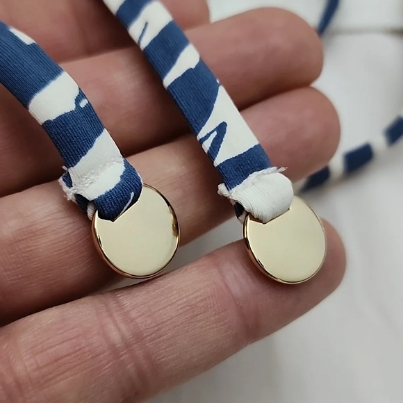 Anne Cole Studio One Piece Open Back Swimsuit Palm Print Blue Antique White Sz 8 - Picture 7 of 16